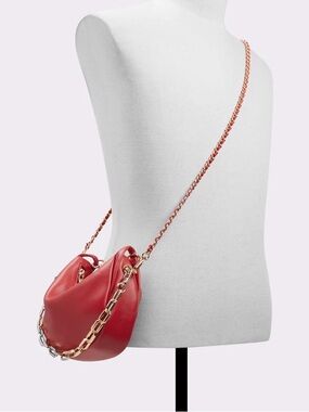 Aldo Red Leather Crossbody with Mixed-Metal Chain